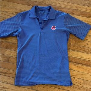 Antigua Men's Atlanta Braves Polo Shirt with Blue and White Stripes